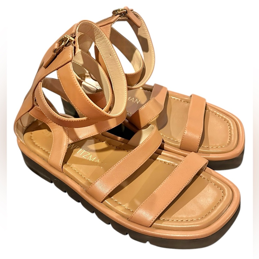 Stuart Weitzman Gala Lift Gladiator Back Zip Sandals Tan 8.5 - Picture 3 of 13